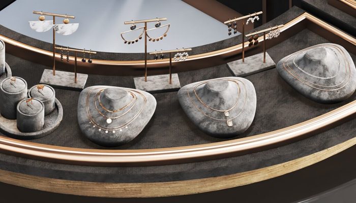 طراحی سه بعدی ویترین دکور طلافروشی