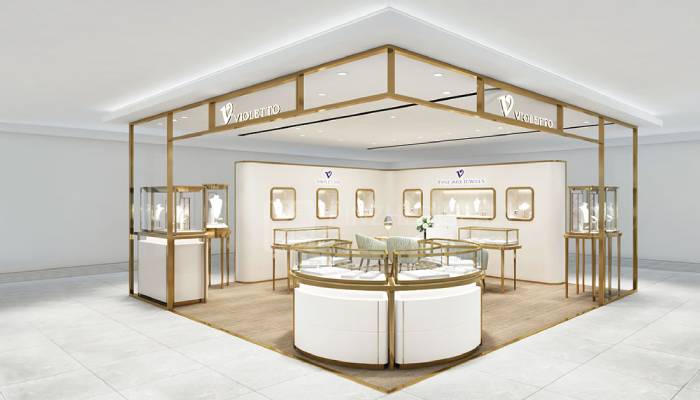 دکور طلافروشی با ویترین جزیره‌ای