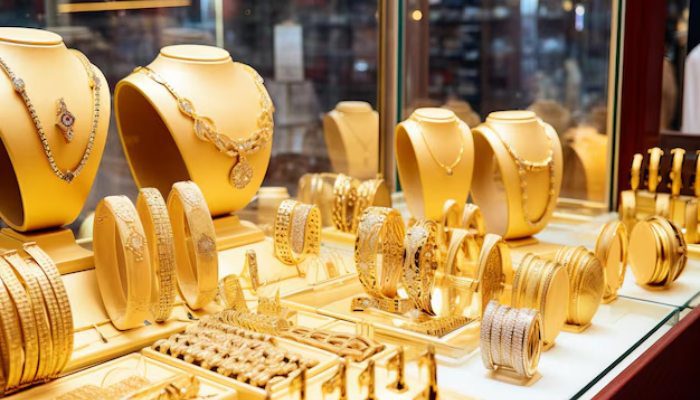 استفاده از رنگ صورتی و نور سفید در ویترین طلا